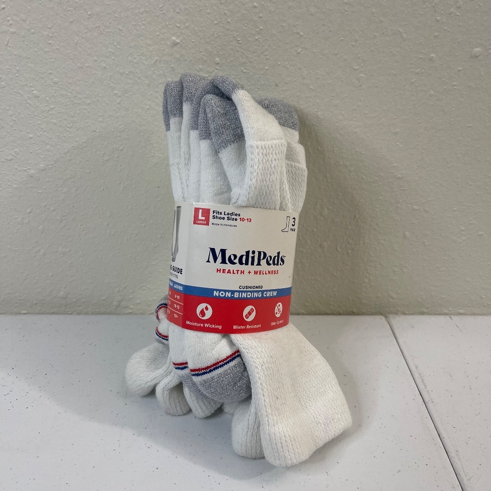 Medipeds Womens Half Cushion Crew Socks 3 Pairs Size 10-13 - Picture 3 of 4